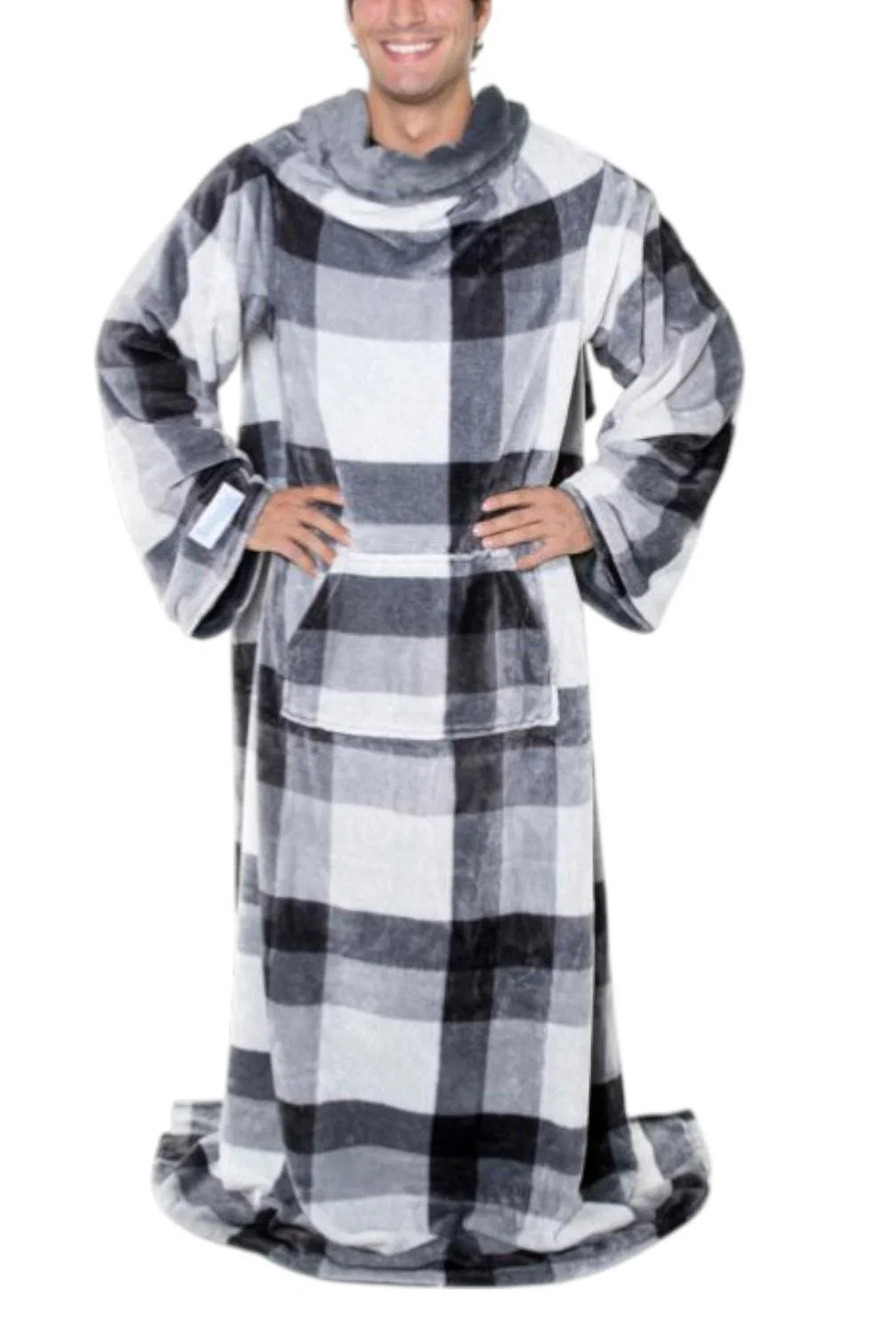 Snuggie Men's 2-in-1 Reversible Wearable Blanket Gray Plaid